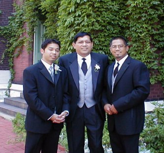 Brian, Jess and Vernon in front of 9th Street Abby in Saint Louis prior to Brian's Wedding Ceremony, 6-15-02